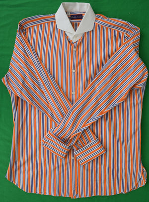 "Ralph Lauren Purple Label Orange/ Blue Bengal Stripe Broadcloth Dress Shirt w/ Cutaway/ Contrast Collar & French Cuff" Sz: 16 1/2-35