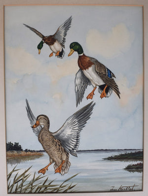 "3 Ducks in Flight" Watercolour by Jean Herblet Ex- C.Z. Guest Collection