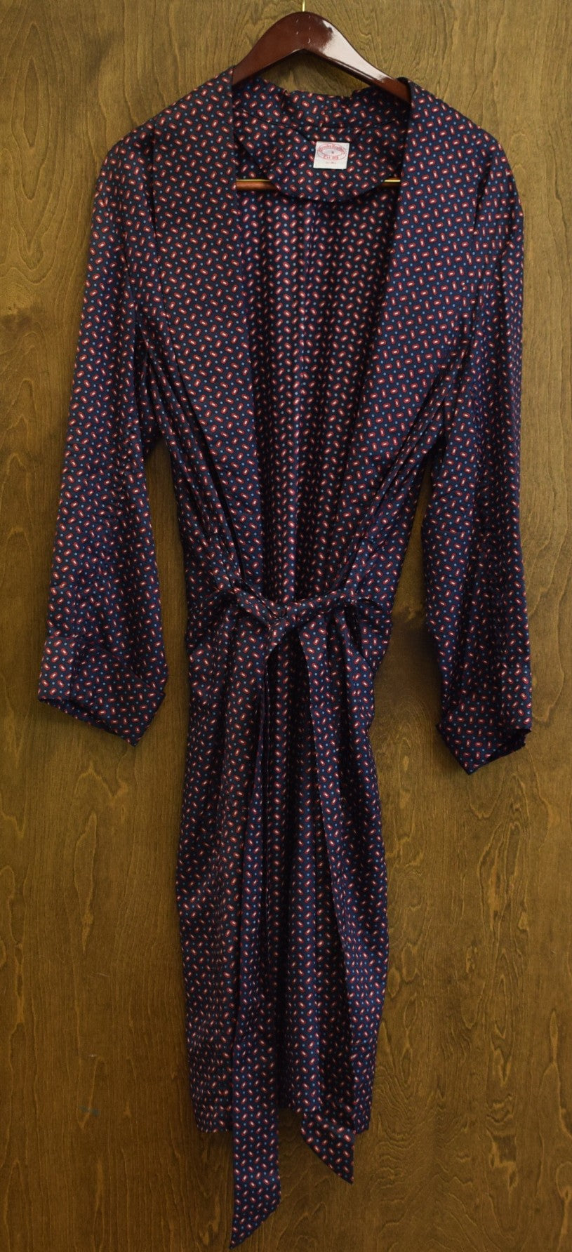 "Brooks Brothers Navy Silk w/ Red/ Blue Foulard Print Shawl Collar Dressing Gown' Sz M (LNWOT)