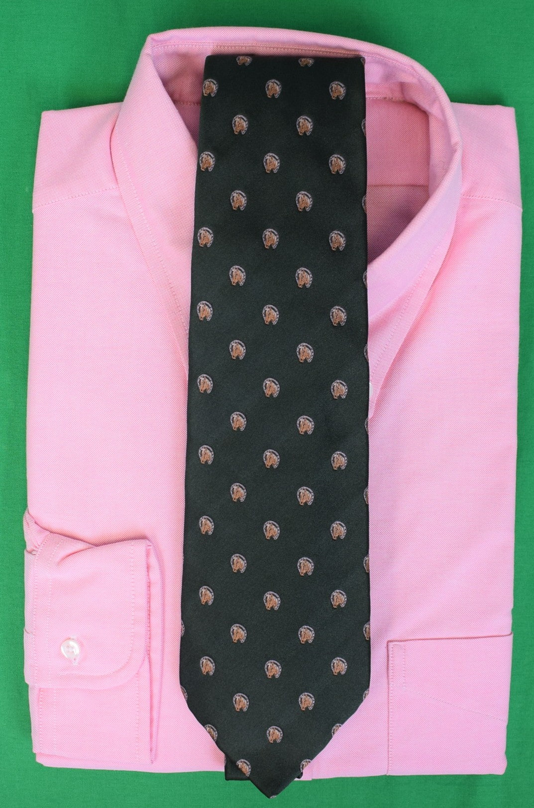 Ralph Lauren Purple Label Hunter Green English Silk Tie w/ Horse Head/ Shoe Motif