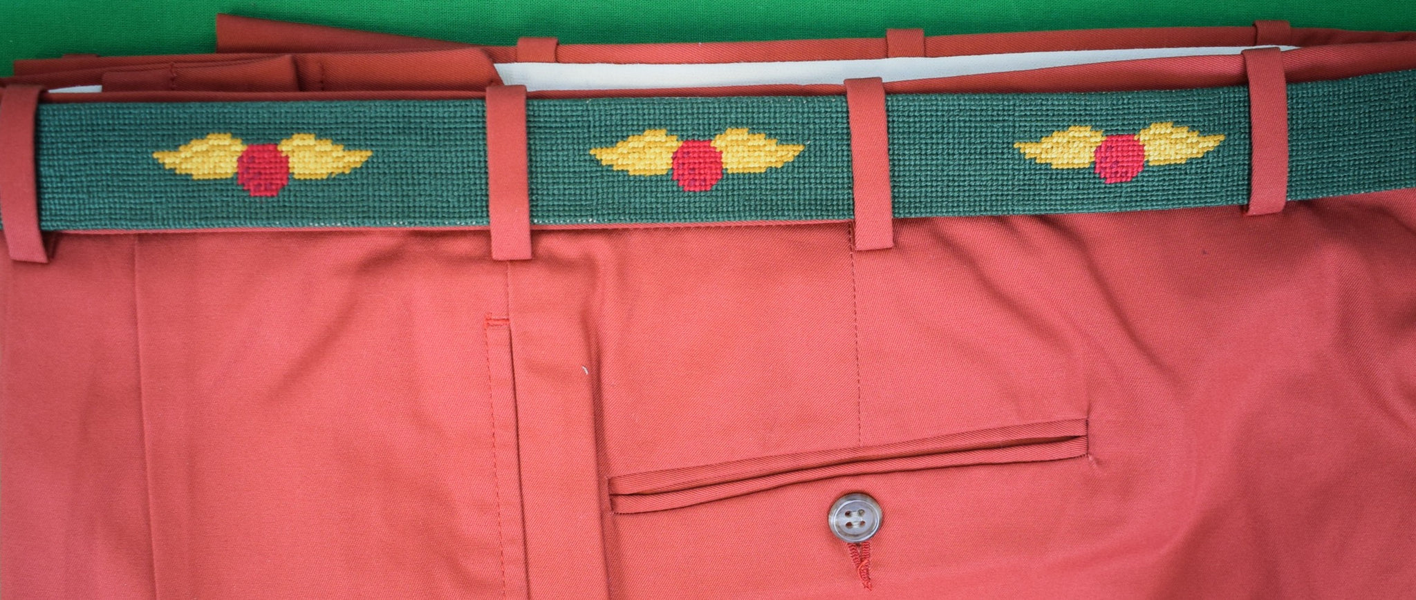 "Baltusrol Golf Club x Smathers & Branson Hand Needlepoint Belt" Sz 34