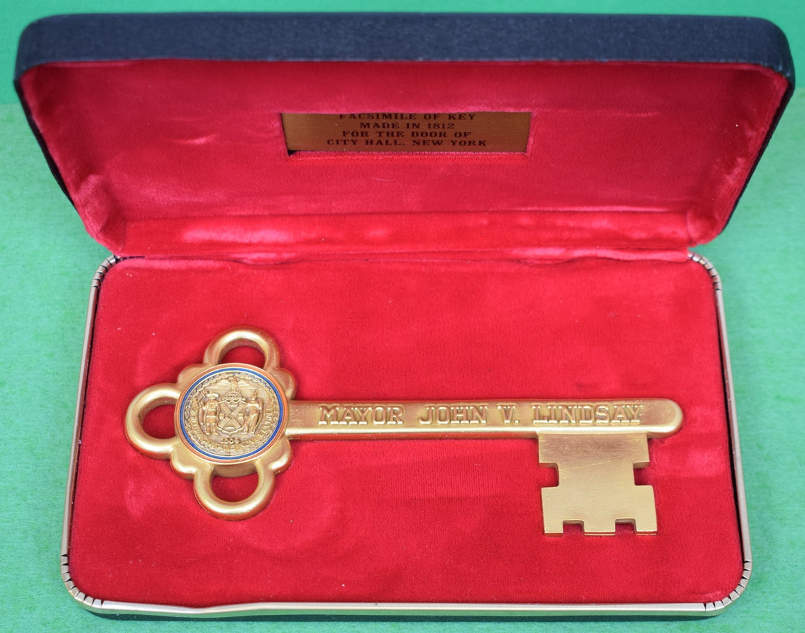 Mayor John V Lindsay Brass Key to the City of New York w/ Presentation Box