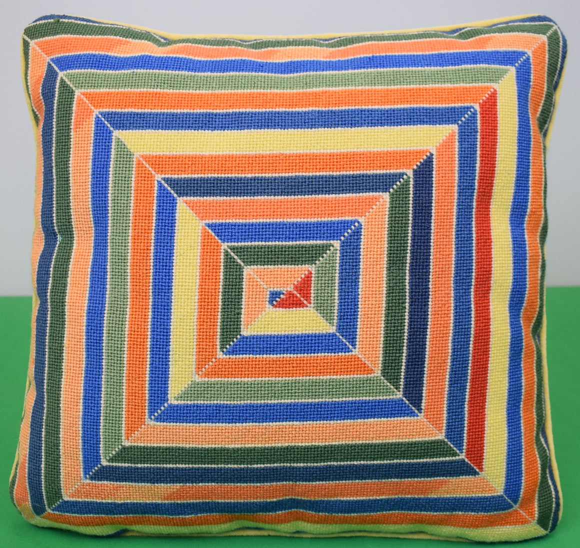 "Hand-Needlepoint Multi Color Abstract Geometric Design Pillow" Provenance: The Susie Hilfiger Collection
