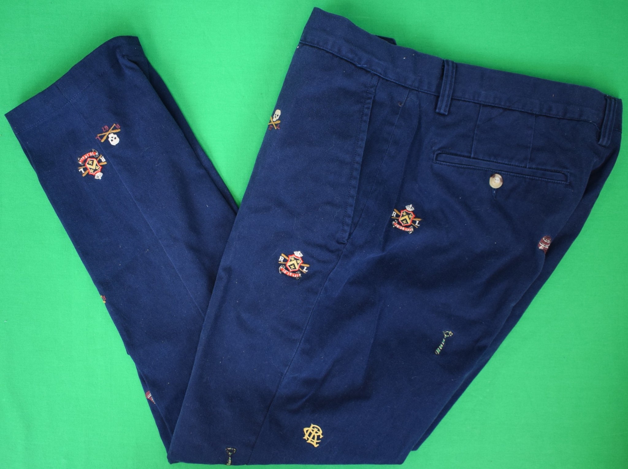 Polo Ralph Lauren Navy Cotton Chino Embroidered Trouser Sz 33 x 32