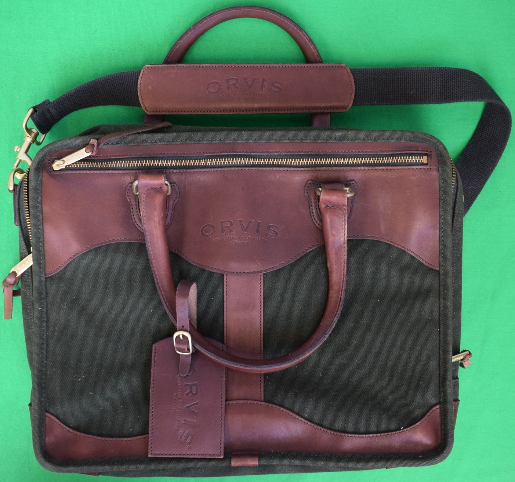"Orvis Battenkill Hunter Green Canvas/ Leather Tote Bag" (LNWOT) (SOLD)