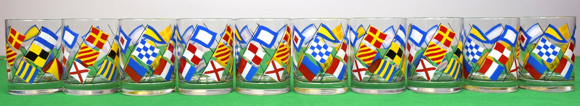 Set x 10 Georges Briard Nautical Signal Flag Old Fashioned Cocktail Glasses