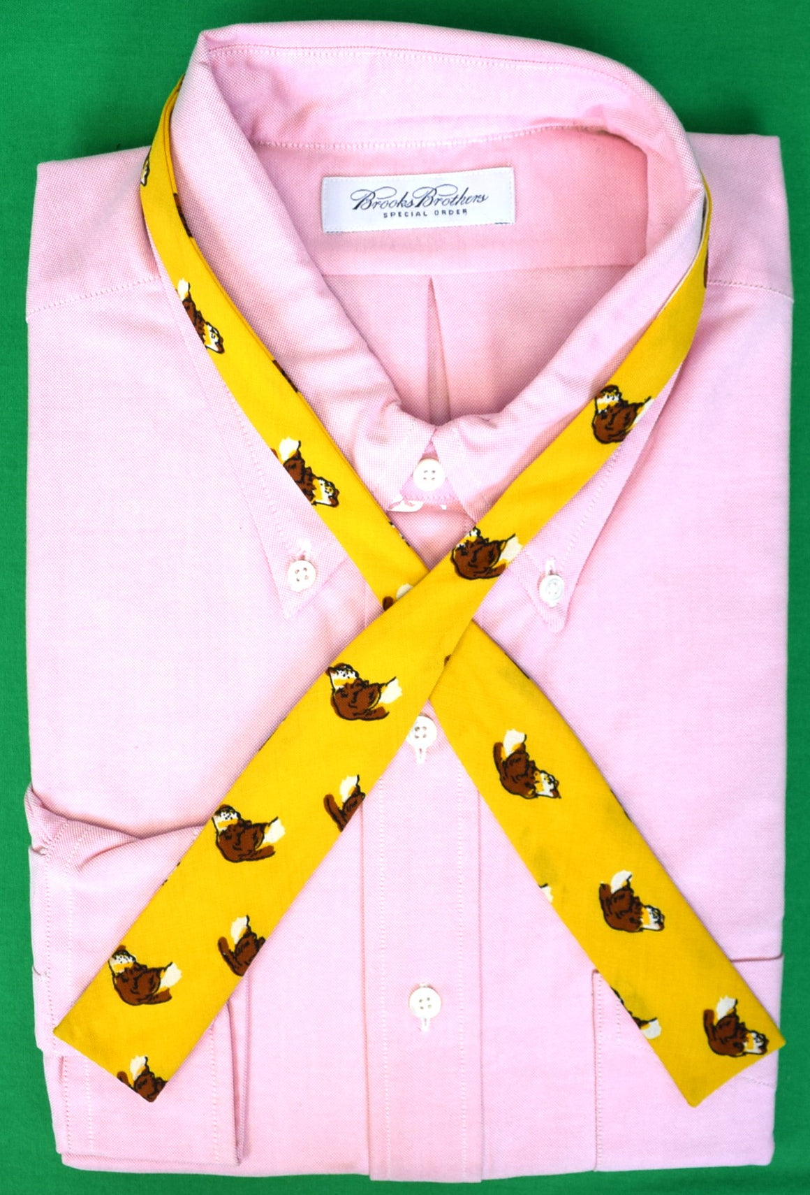 "Mustard Yellow Worsted Challis Bow Tie w/ Foxhound Print"
