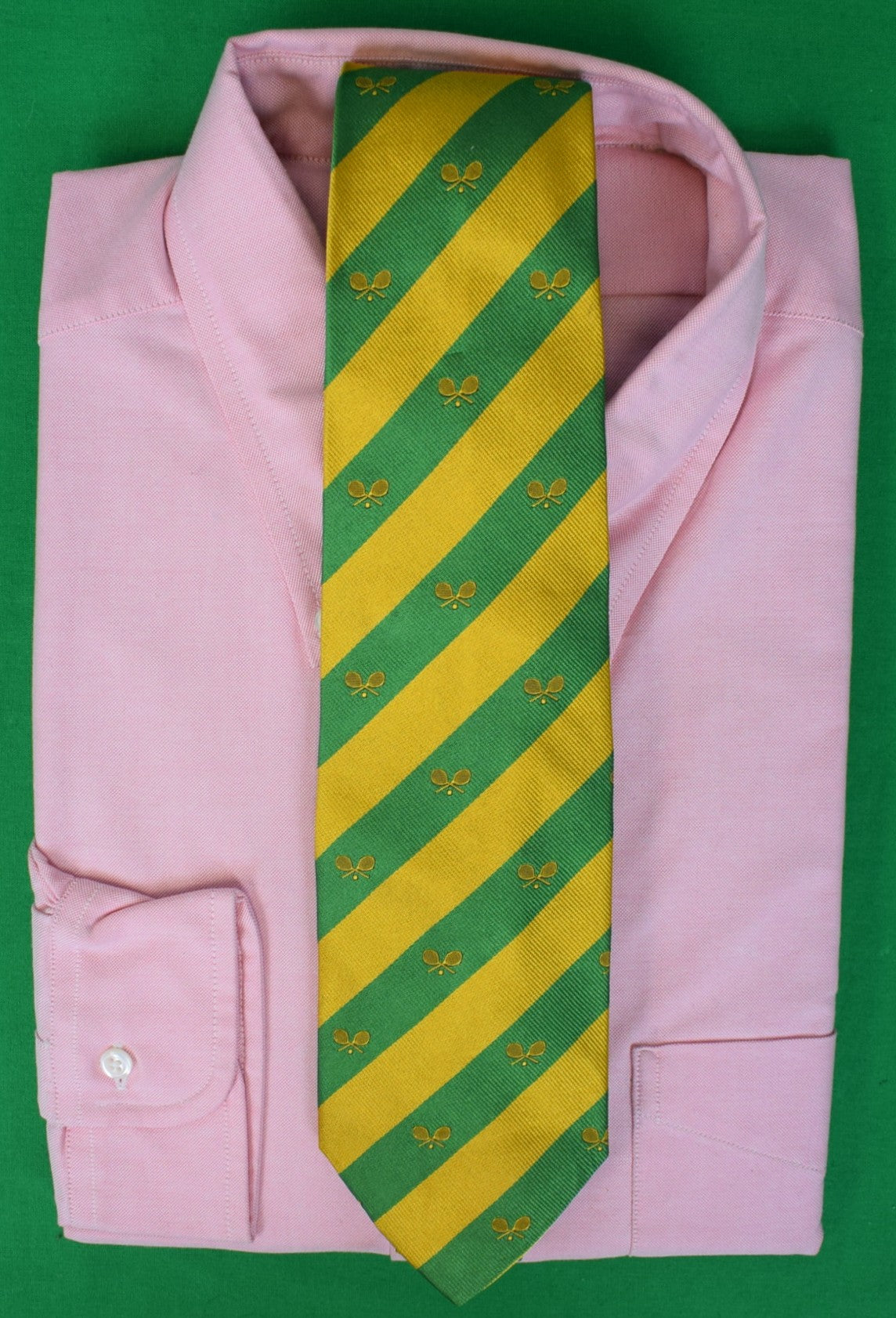 J. Crew Yellow/ Green Repp Stripe w/ X'd Tennis Racquets English Silk Club Tie