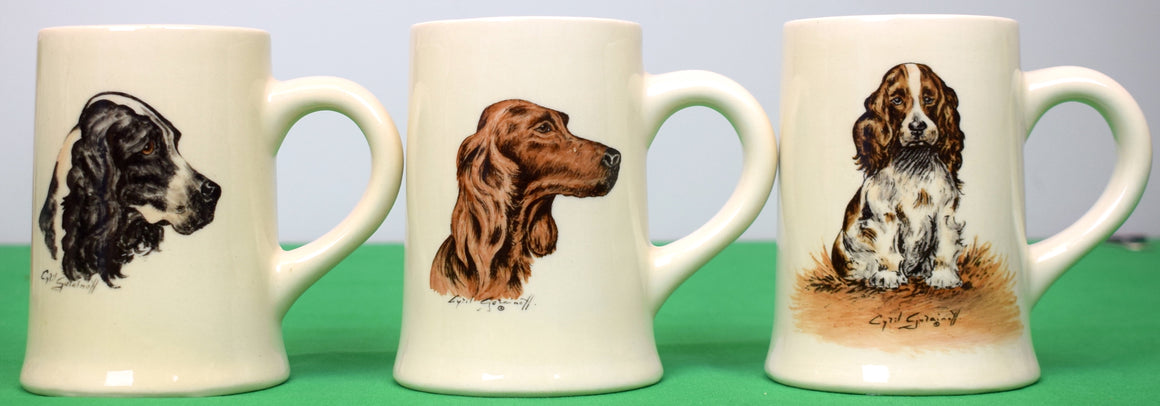 Set x 3 Cyril Gorainoff x Abercrombie & Fitch Hand Painted Setter Dog Breeds Ceramic Mugs