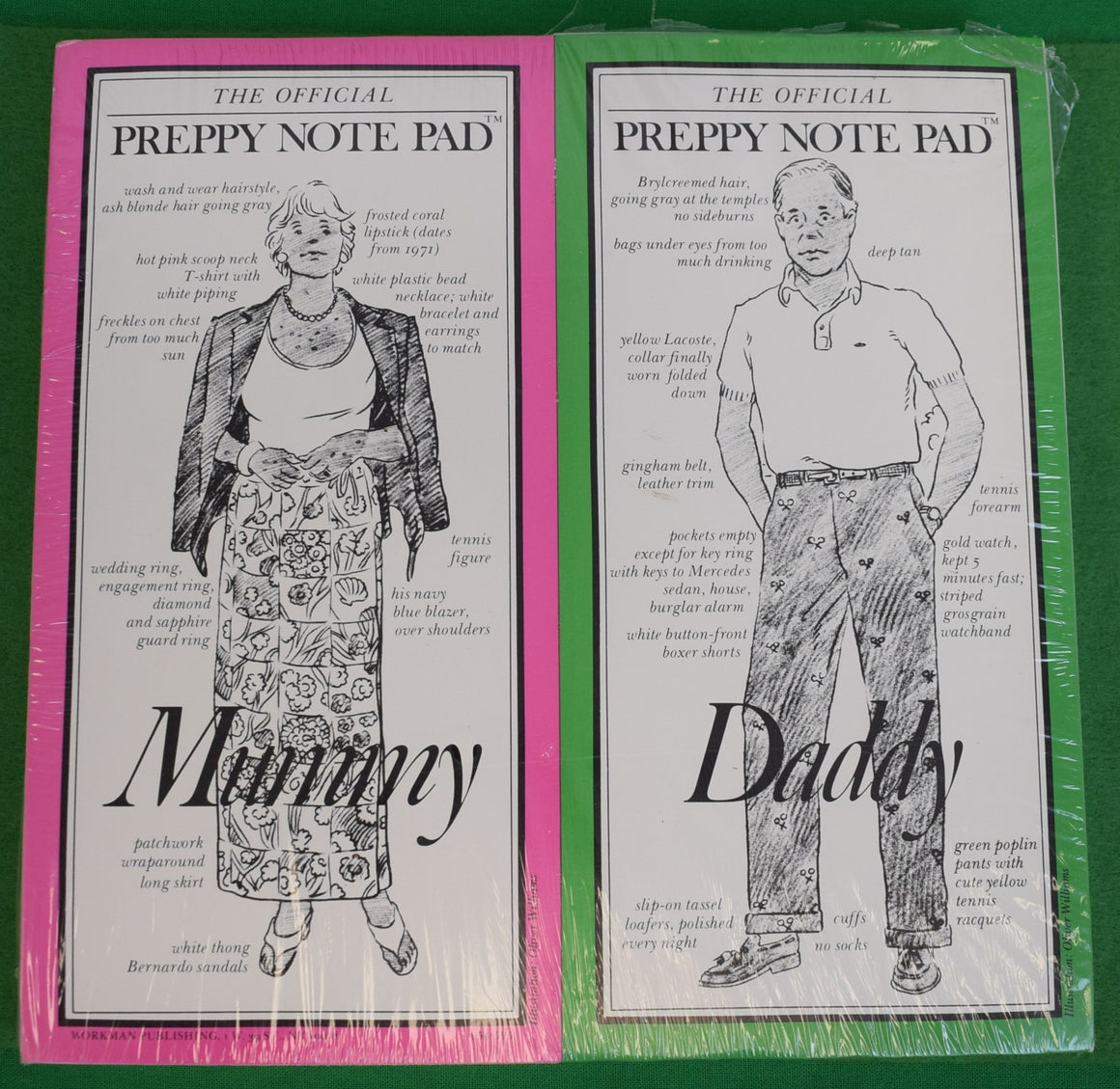 The Official Preppy 1981 Note Pad(s) w/ Pink Mummy & Green Daddy (New/ Old Stock/ Shrinkwrapped)