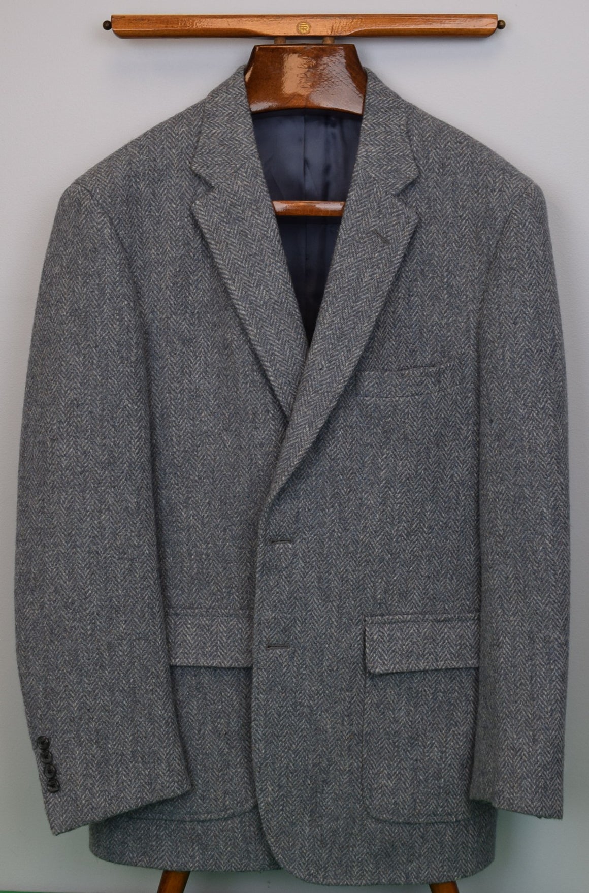 Ben Silver Charleston Blue Grey Herringbone Harris Tweed Sport Coat Sz 43R