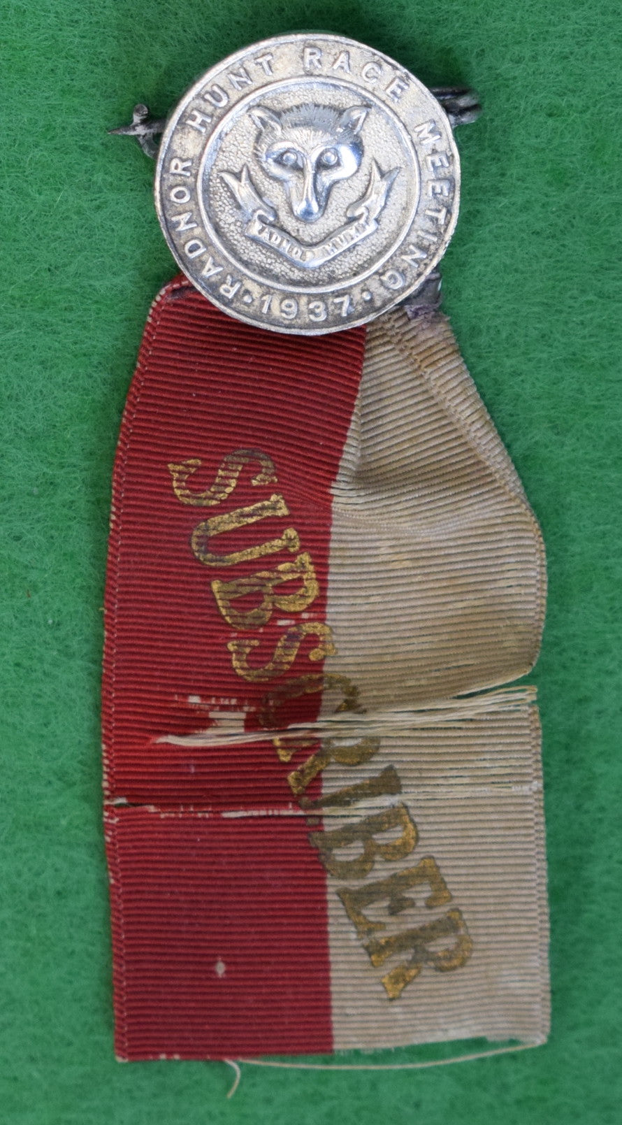 "Radnor Hunt Race Meeting 1937 Subscriber Ribbon Lapel Badge"