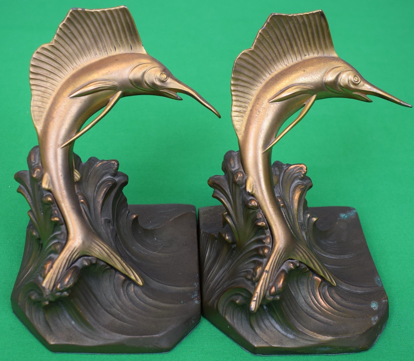 Pair x The Jennings Bros Mfg Co Brass Marlin/ Sailfish Bookends