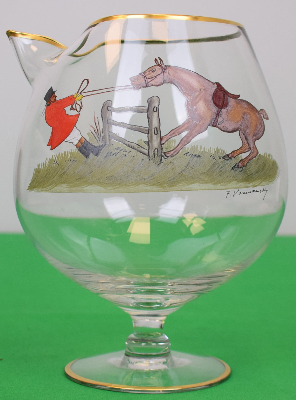 "Abercrombie & Fitch x Frank Vosmansky Hand Painted Fox Hunter Gold Rim Balloon Martini Mixer"
