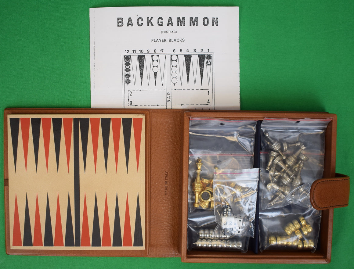 "Brooks Brothers Leather Folding Backgammon & Chess Travel Board Game Set Made In Italy" (LNWOT)