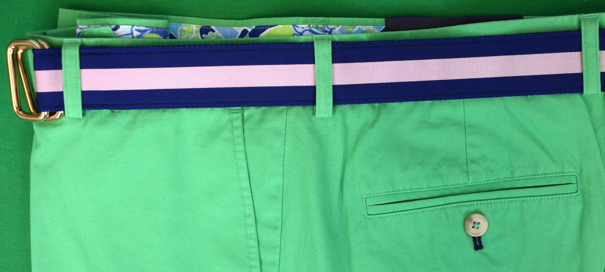 "The Andover Shop Navy/ Shell Pink Stripe Grosgrain Ribbon D-Ring Belt" Sz M