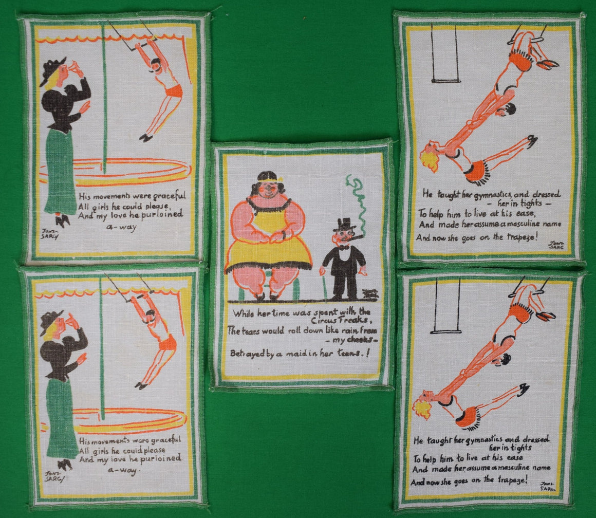 Set x 5 Tony Sarg Linen Circus Theme Cocktail Napkins