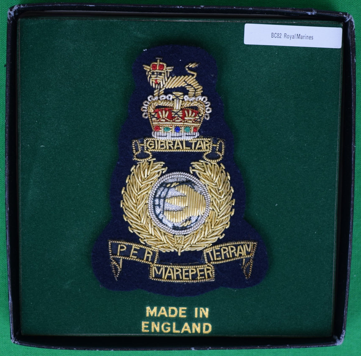 "Gibraltar Royal Marines Per Mar Eper Terram Blazer Badge" (New in Box)