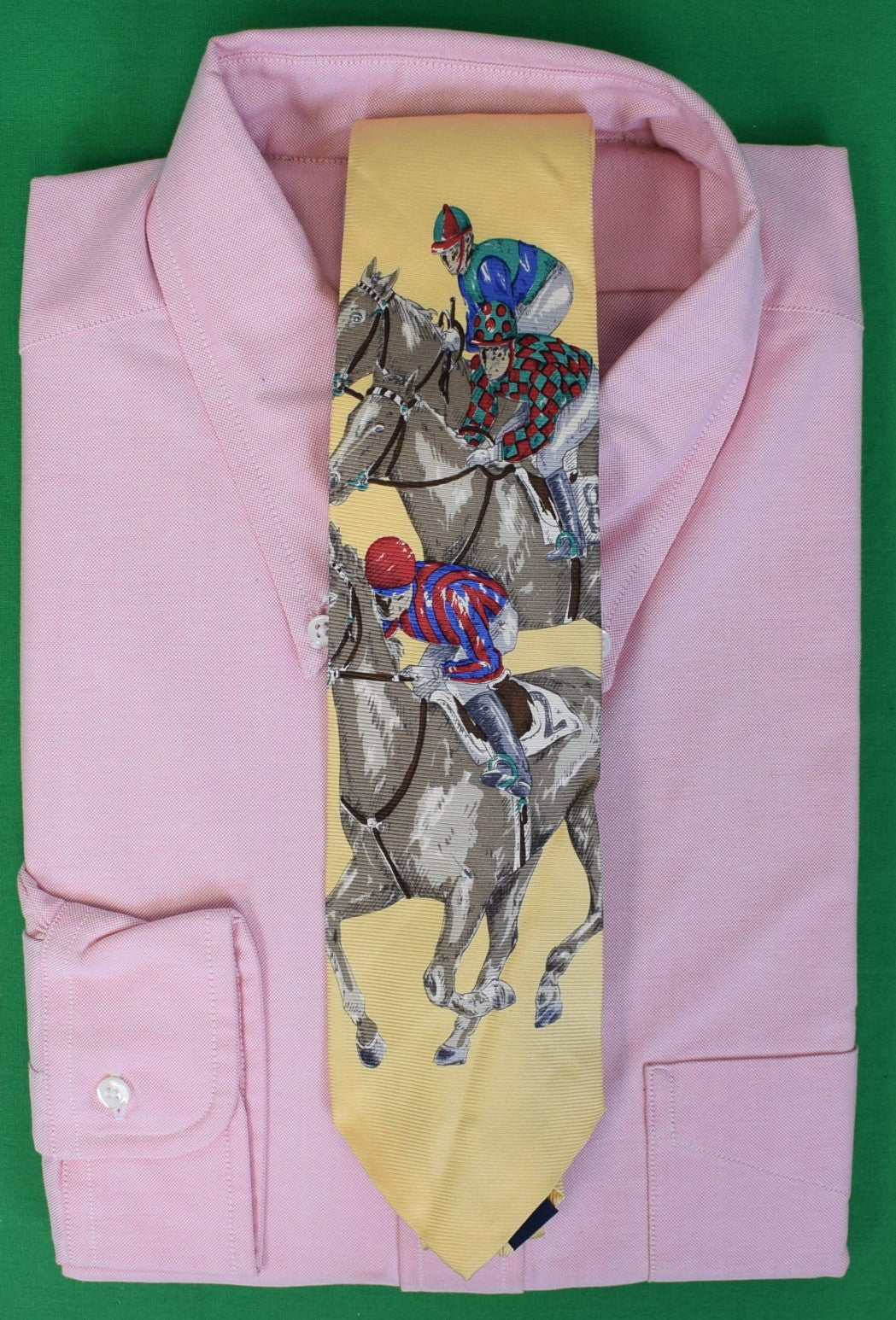 "Polo Ralph Lauren Yellow Scarf Print w/ Jockey/ Racehorse Print Silk Tie" (NWT)