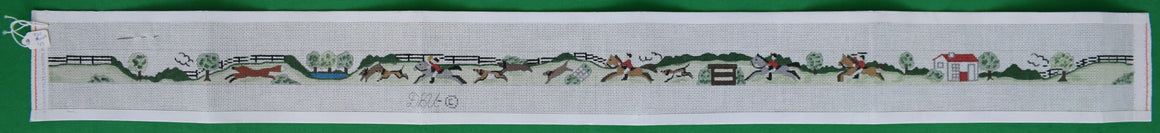 Hand-Painted Needlepoint Fox-Hunt Scene Canvas Belt