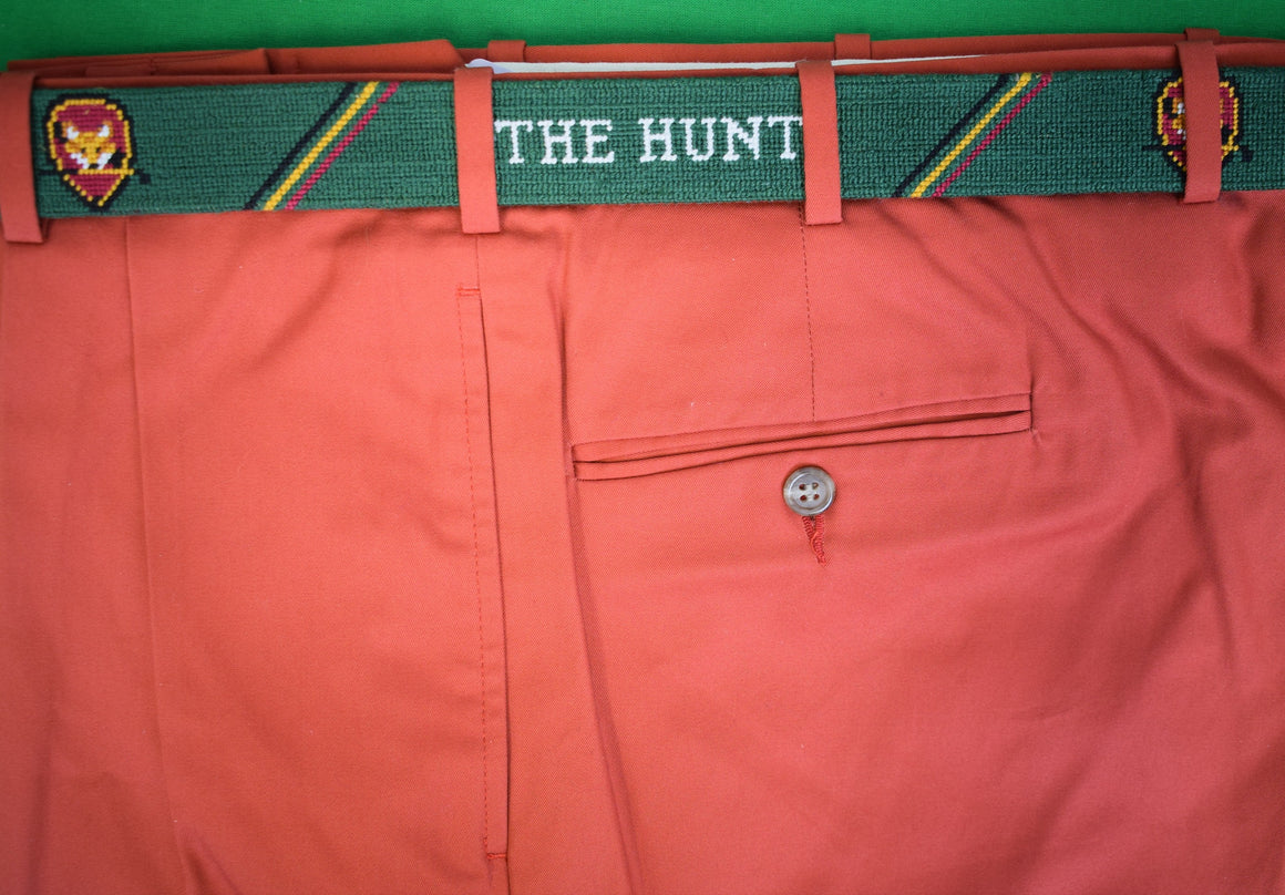 "Chevy Chase Club Fox Logo- The Hunt Hand Needlepoint S&B Green Members' Belt" Sz 34 NWT