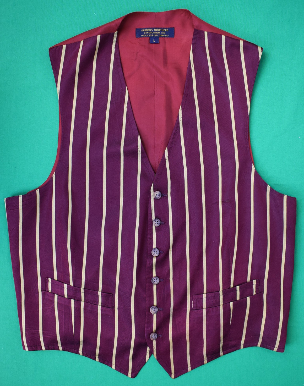 Brooks Brothers Burgundy/ Gold Stripe Silk Waistcoat Sz L