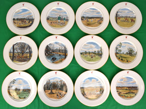 "Rare Set x 12 Myopia Hunt Club Dinner Plates w/ Hand-Painted MHC Sporting Scenes By Cyril Gorainoff"