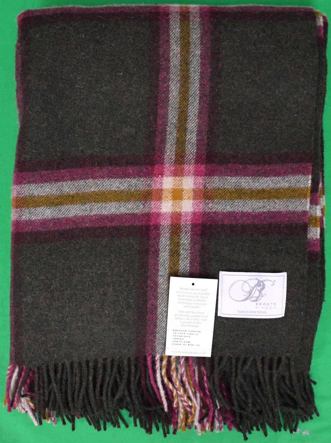 Bronte by Abraham Moon & Sons Heather Green Shetland Tartan Plaid Throw Made in the UK (NWT)