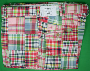 O'Connell's Plain Front Authentic India Patch Madras Pink/ Green Trousers Sz 38R