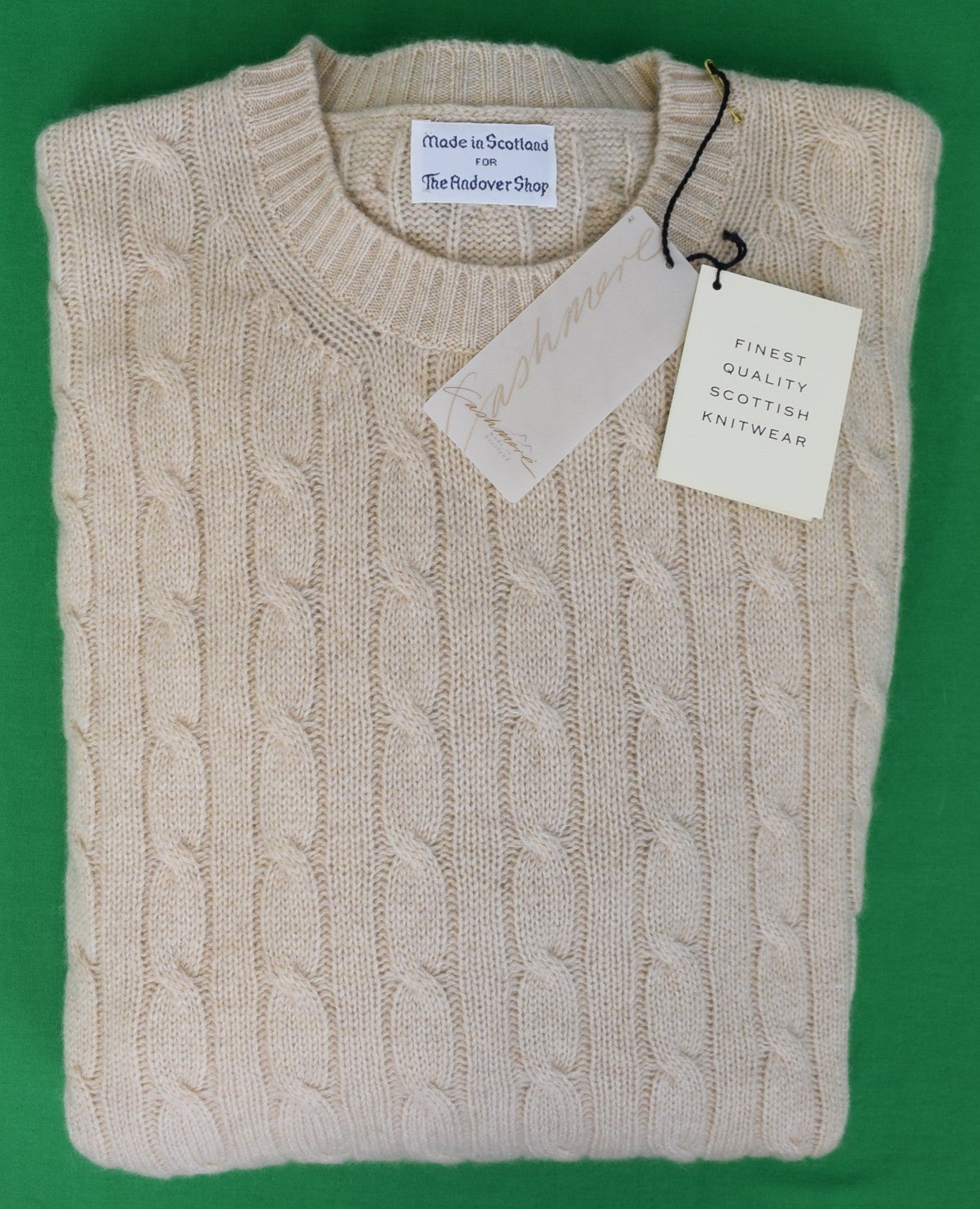 The Andover Shop Pure Cashmere Montreux Cable Crew Neck Light Natural Sweater Sz XL (NWT)