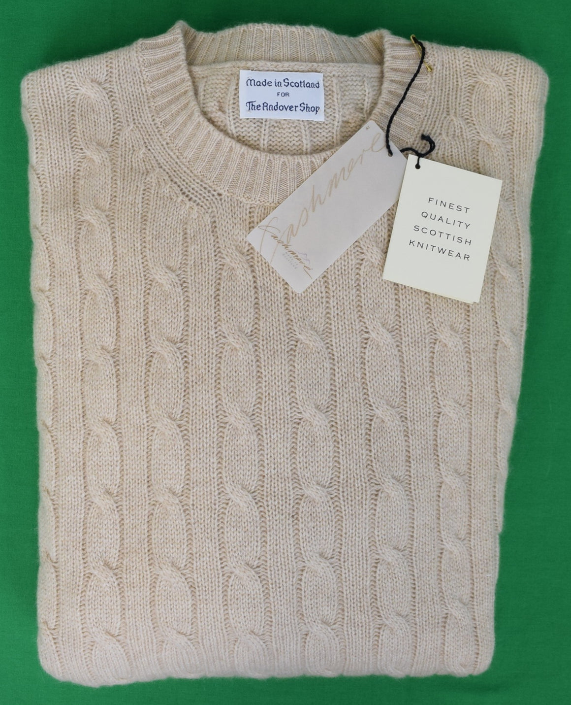 The Andover Shop Pure Cashmere Montreux Cable Crew Neck Light Natural Sweater Sz XL (NWT)