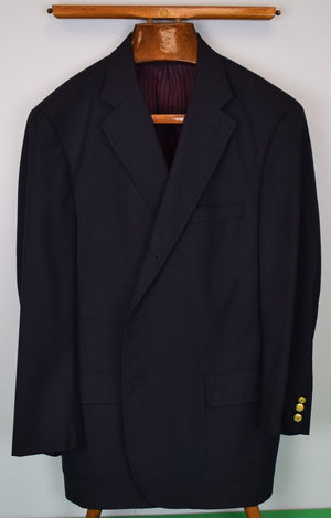 O'Connell's x Southwick Tropical Worsted Wool Navy Blazer w/ Navy/ Burgundy Stripe Lining Sz 46R