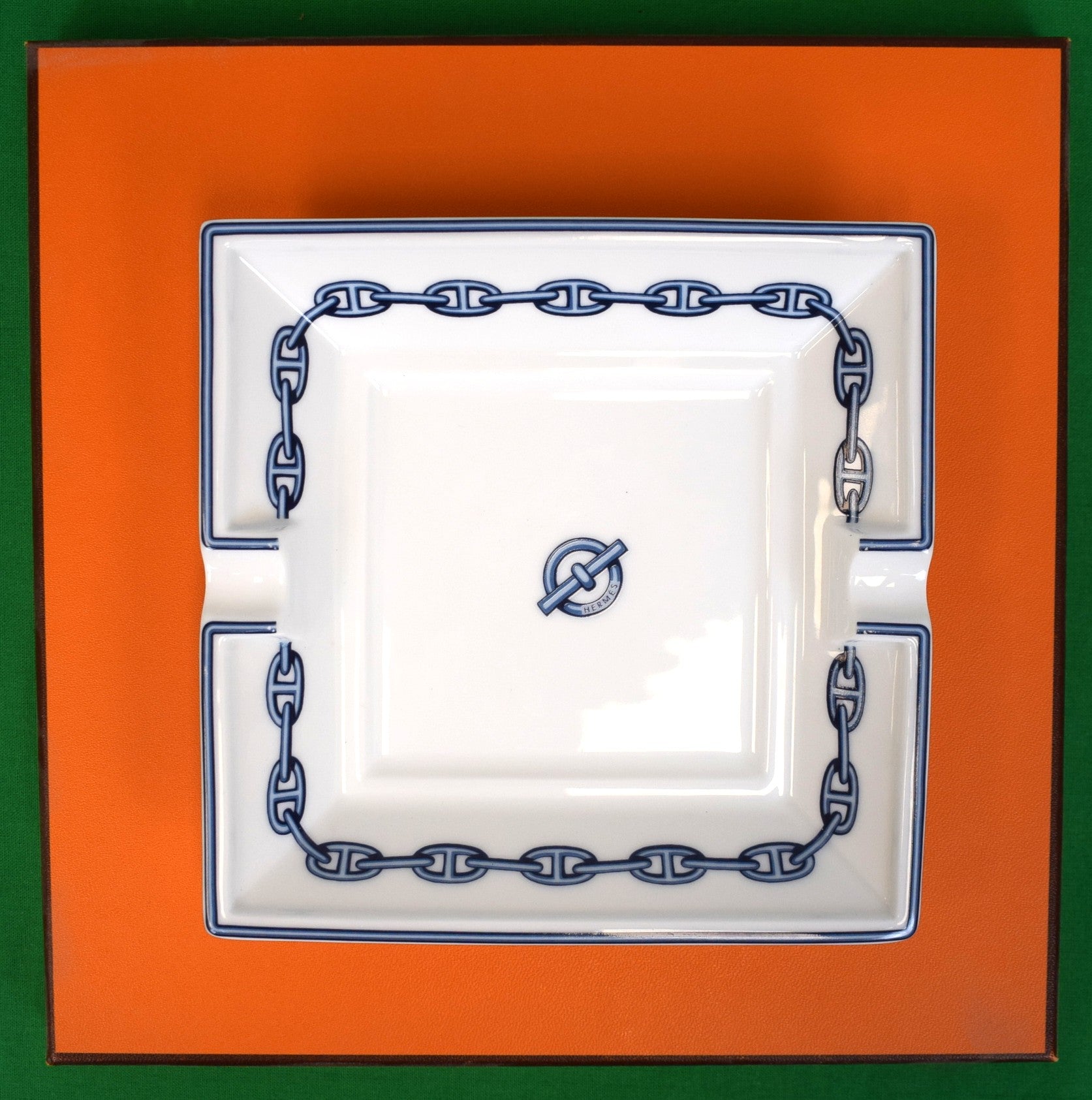 "Hermès Paris French Porcelain Chaine D'ancre Ashtray w/ Blue Anchor Chain Motif" Provenance: The Susie Hilfiger Collection