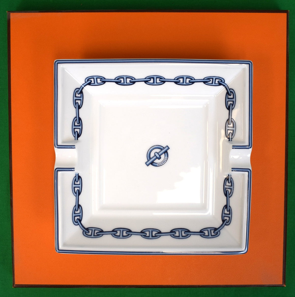 "Hermès Paris French Porcelain Chaine D'ancre Ashtray w/ Blue Anchor Chain Motif" Provenance: The Susie Hilfiger Collection