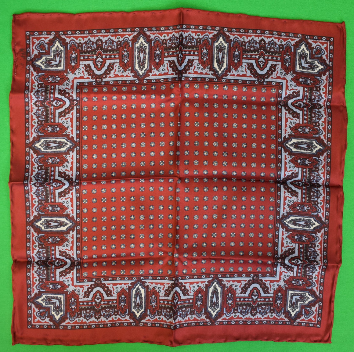 The Andover Shop Burgundy/ Blue Foulard English Silk Pocket Square (NWOT)