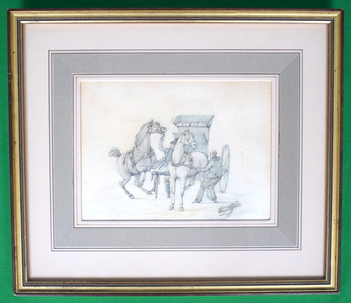 Putting a Pair to a Horse-Breakers Skeleton Brake" 18th C. Watercolour by Henry T. Alken Sr.