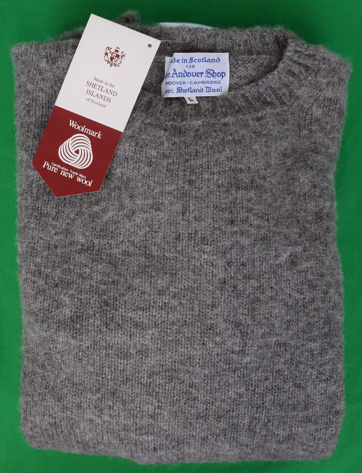The Andover Shop Oyster Grey Shaggy Dog Shetland Crew Neck Sweater Sz L (NWT)