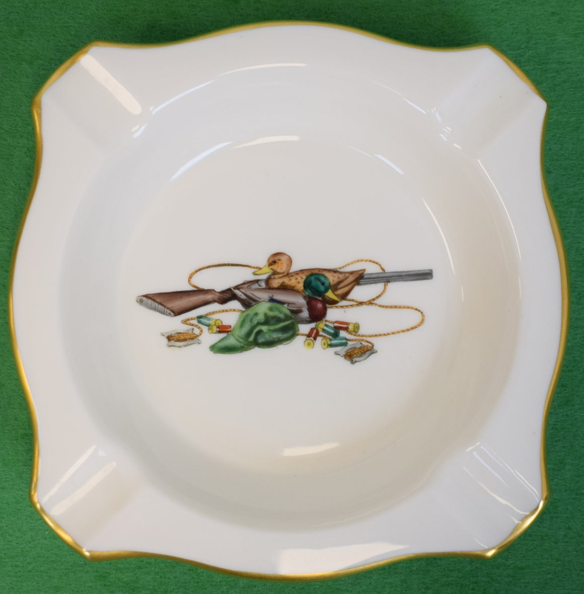 Abercrombie & Fitch x Frank Vosmansky Hand Painted w/ Duck Decoys/ Hunting Rifle/ Shot Shells Porcelain Ashtray