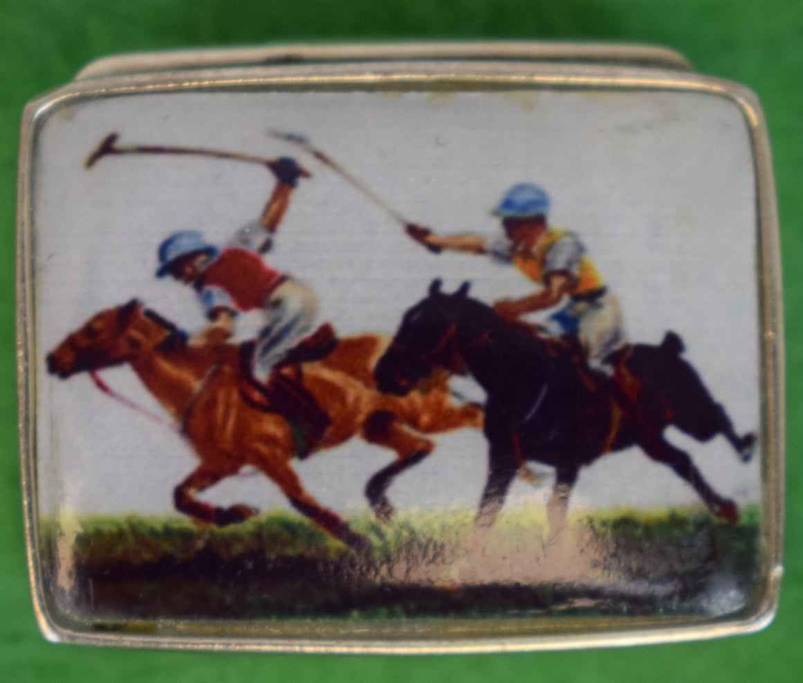 Sterling Silver Pill Box w/ Ceramic Polo Players Lid Plaque