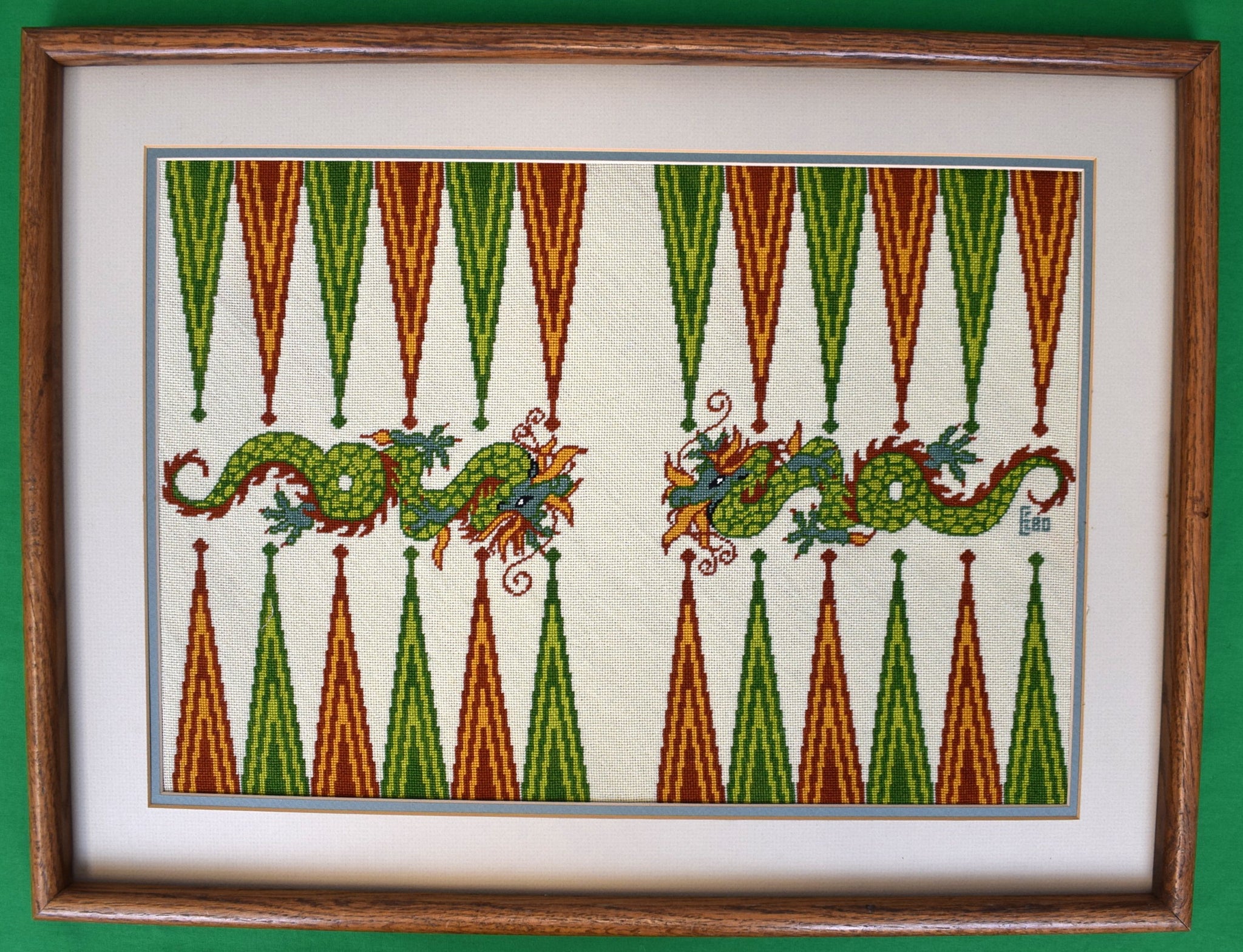 Hand Needlepoint Chinoiserie Dragon Motif c1980 Backgammon Board