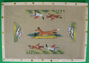 "Hand-Painted Fox-Hunt Scene Needlepoint Canvas" (SOLD)