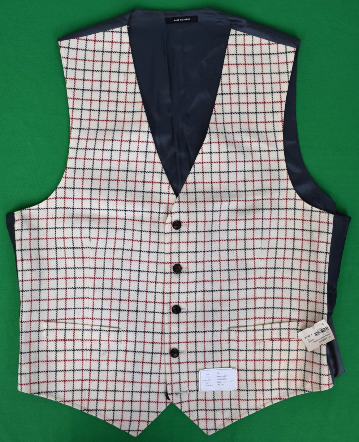 J. Press White/ Black Red Tattersall Wool Vest Sz XL (NWT)