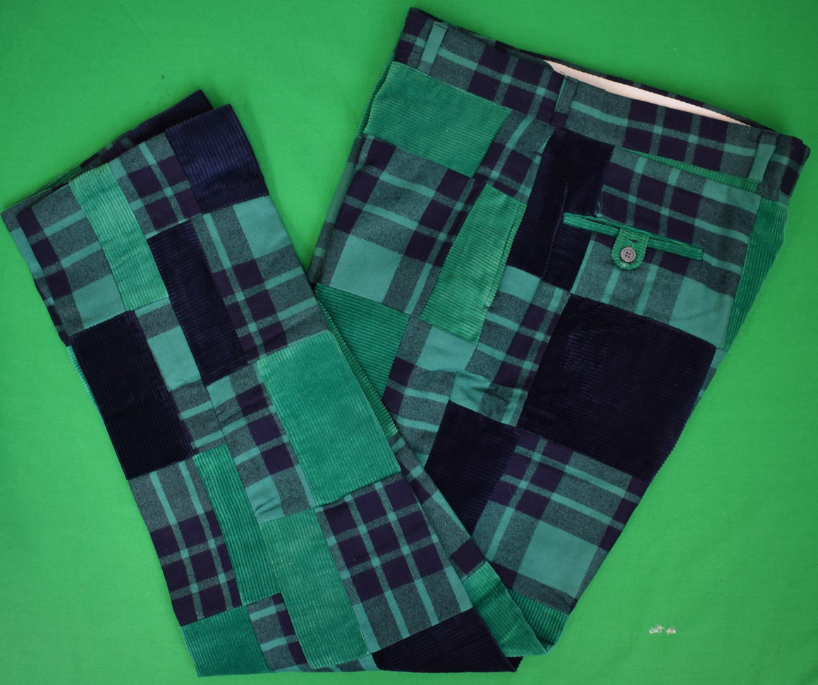 Chipp Navy/ Green Patchwork Corduroy/ Wool Flannel Tartan Plaid Trousers Sz 40