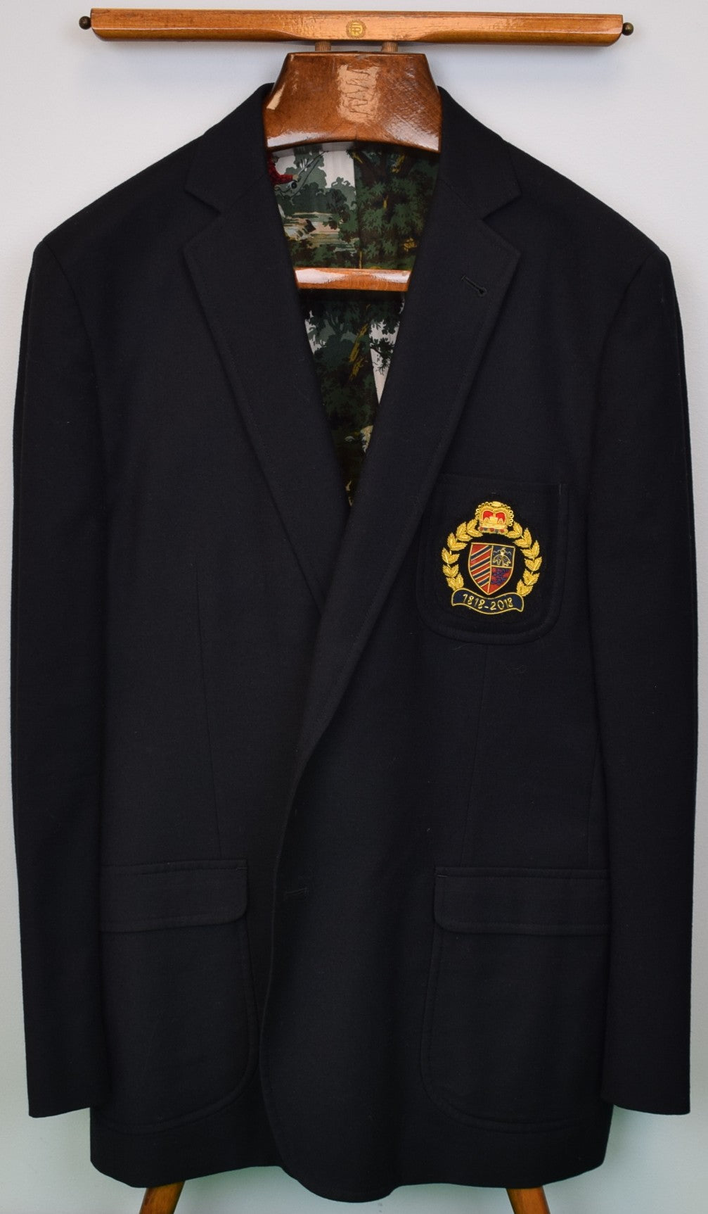 "Brooks Brothers x Social Primer Limited Edition Doeskin Flannel c2018 Navy Blazer w/ Huntsman Print Toile Lining & Bullion Badge" Sz 46R