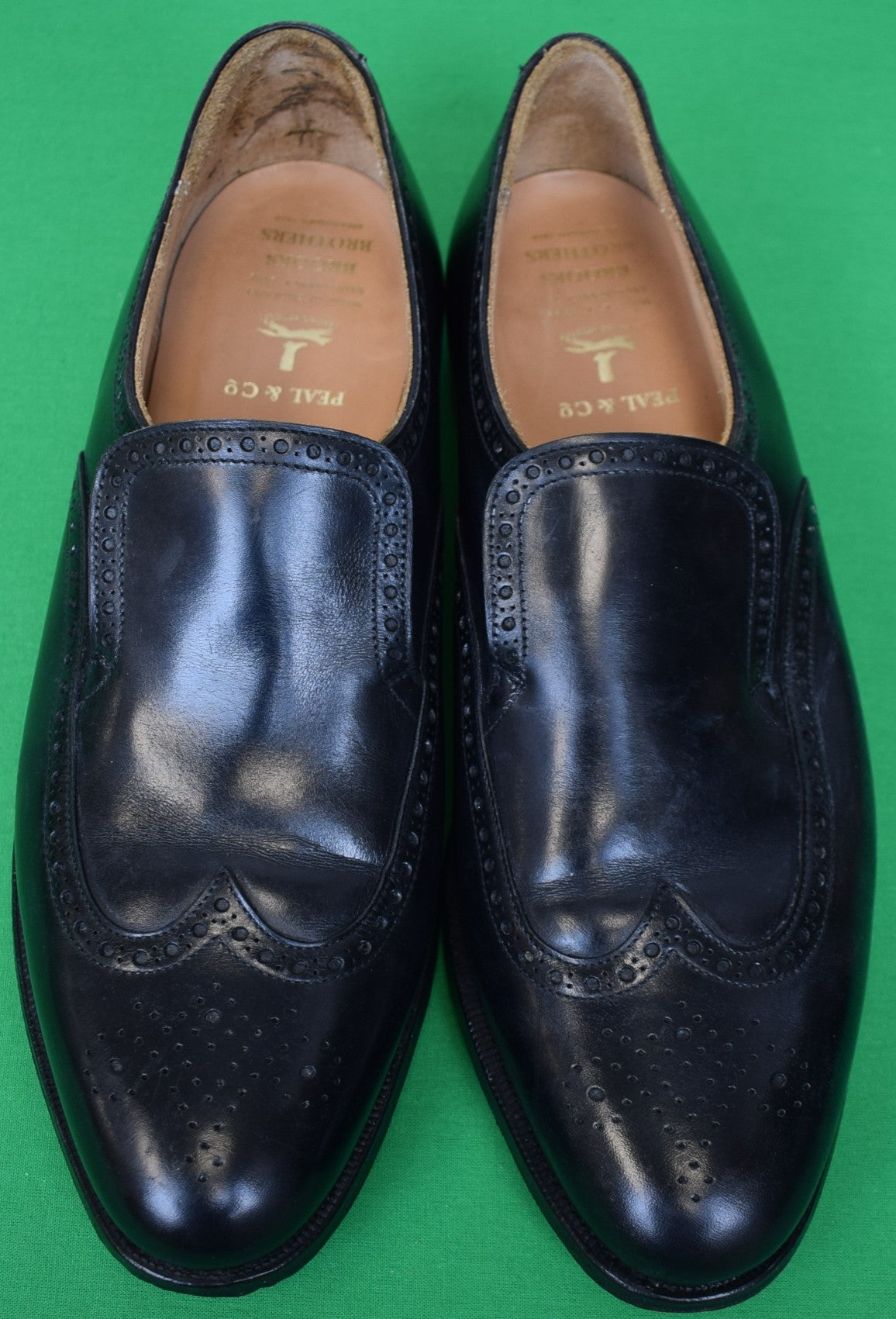 "Brooks Brothers x Peal & Co Made In England Black Calf Brogue Slip-On Dress Shoes" Sz 10 1/2"D