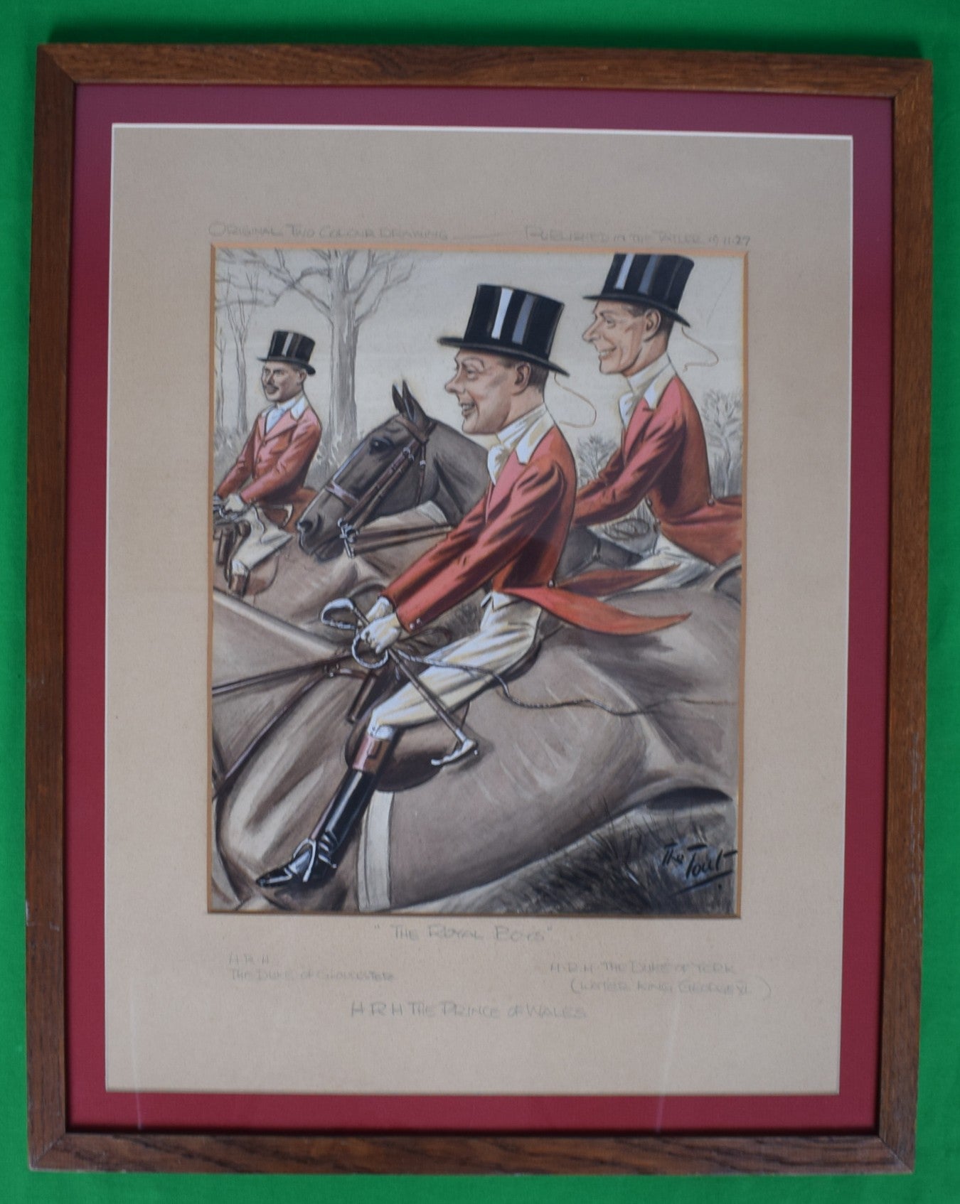 "The Royal Boys": HRH The Duke of Gloucester, HRH The Prince of Wales, HRH The Duke of York (Later King George VI) 1927 Watercolor by Peter Ronald Buchanan aka 'The Tout' (SOLD)