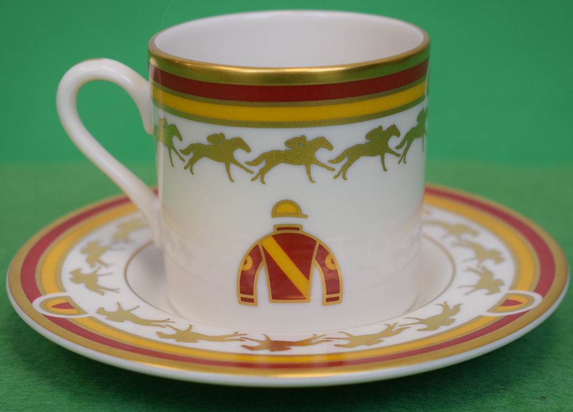 Pickard Saratoga Hand Decorated w/ Jockey Silks Demitasse Cup & Saucer
