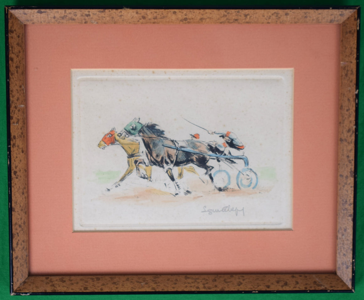 "French Harness Racing Hand-Colored Print" (Pencil Signed LR)