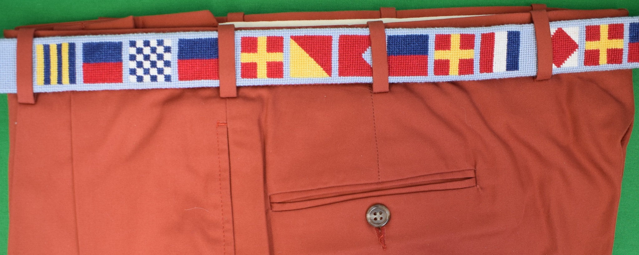 Hand Needlepoint Signal Flag Nautical Blue Belt Size 42