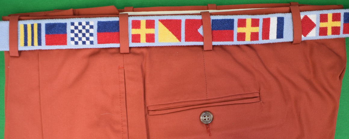 Hand Needlepoint Signal Flag Nautical Blue Belt Size 42